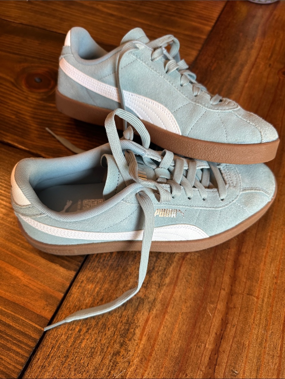 Puma Light Blue Suede Sneakers with White Stripe